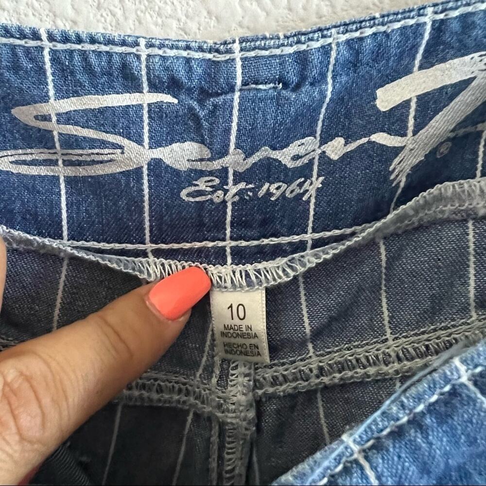 Seven7 Striped Wide Leg Crop Pants Chambray Denim 10 - Picture 11 of 13